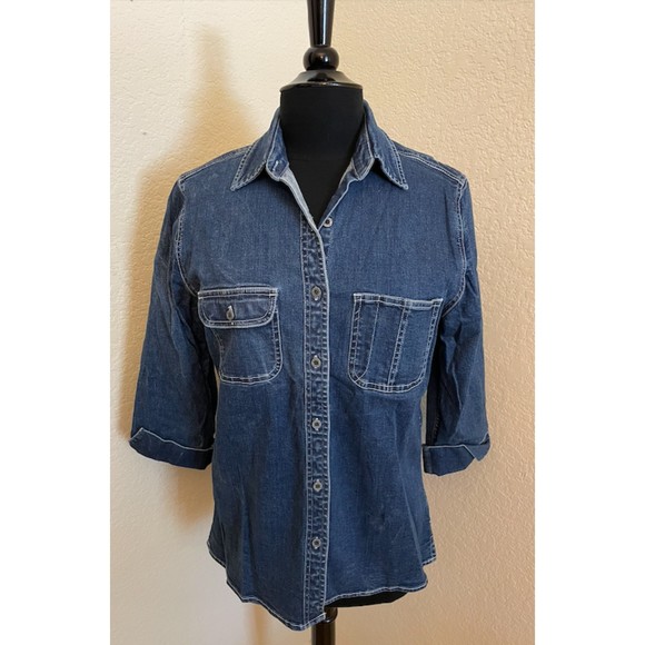 St. John's Bay Thick Stretchy Button Down Denim Shirt/Shacket- Sz MT - Picture 1 of 13